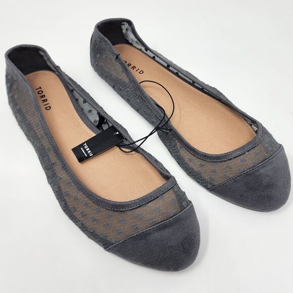 Torrid Ballet Flat Women 11 Grey Mesh Pin Dot Faux Suede Toe and Heel NWT - Picture 1 of 7